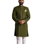 Battle Green Color Maharaja Style Achkan | Regal Ethnic Wear | Jaipurio